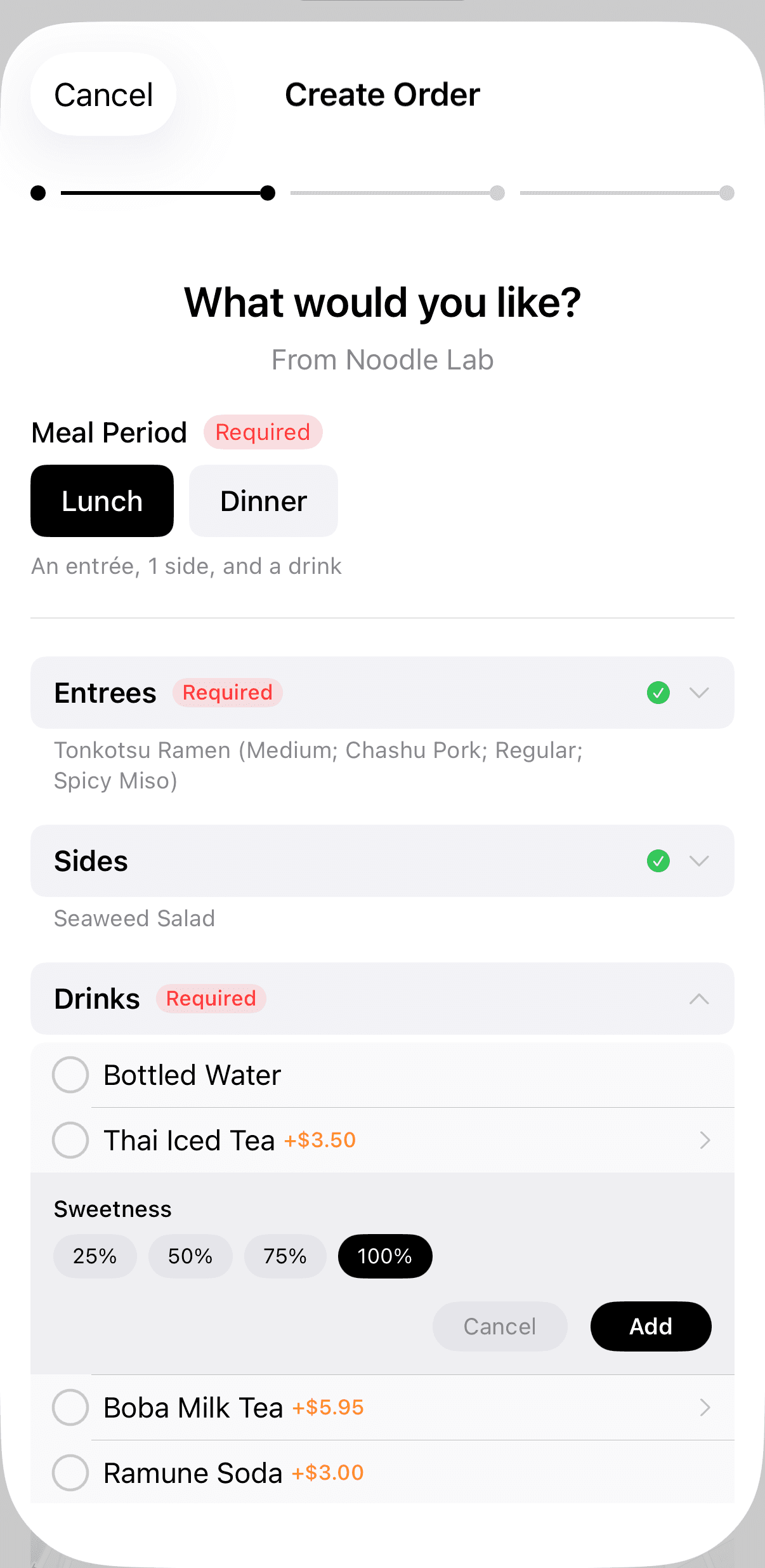 Block Market app, creating an order
